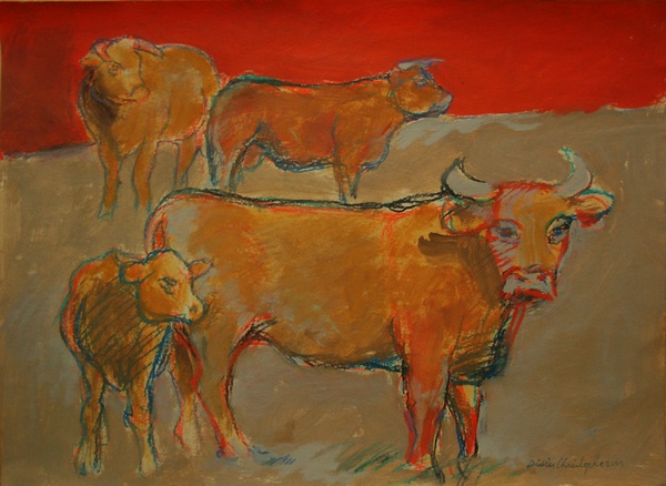 Didier Christophe, Troupeau rouge, 56x75 cm, 2001.
